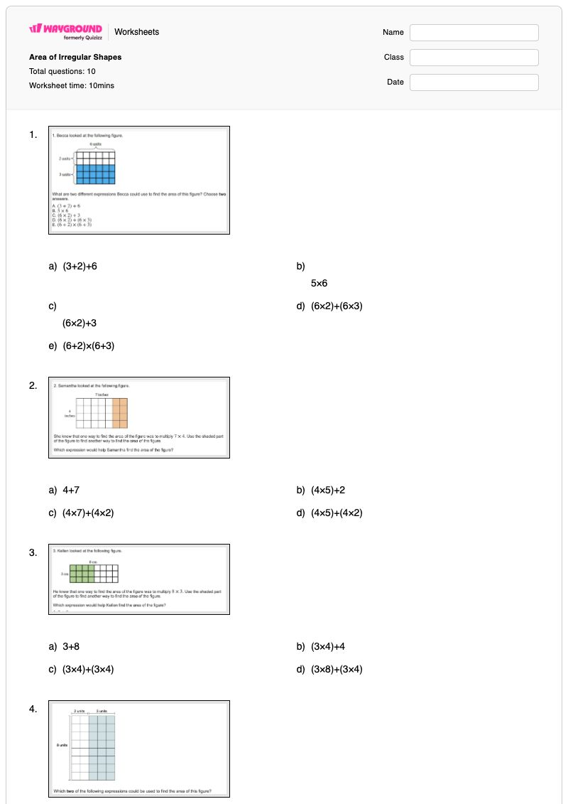 Area of Irregular Shapes  - Printable Area-of-irregular-shapes Worksheets - Wayground