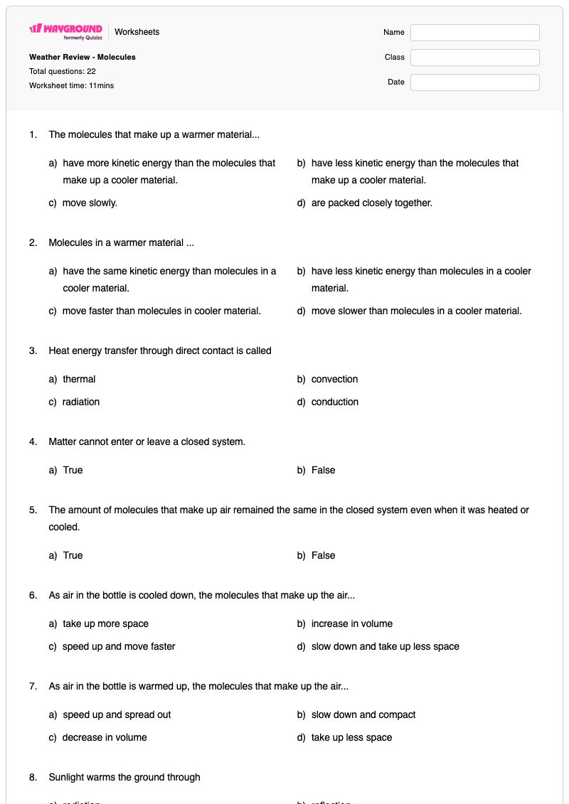 Weather Review - Molecules - Printable Biological-molecules Worksheets Year 6 - Wayground
