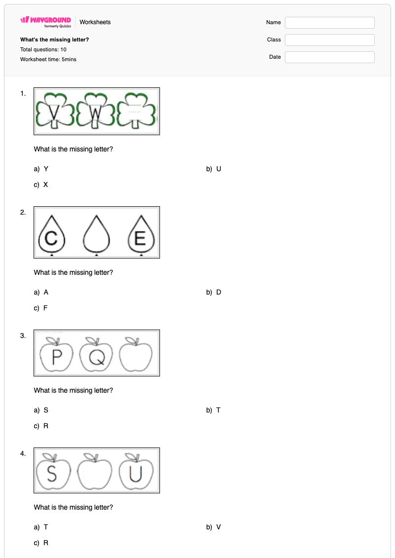What's the missing letter?  - พิมพ์ได้ Letter-identification เวิร์กชีท - Wayground