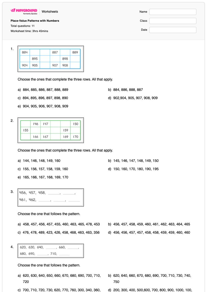 Place-Value Patterns with Numbers - Printable Plotting-numbers-on-a-number-line Worksheets Year 2 - Wayground