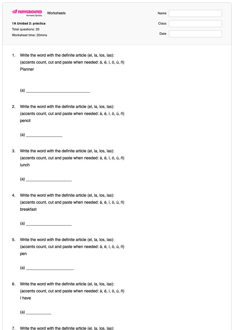 1A Unidad 2: práctica - Printable Science Worksheets - Wayground