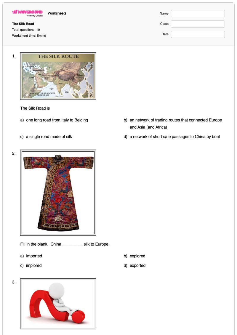 The Silk Road - Printable Silk-road Worksheets Year 6 - Wayground
