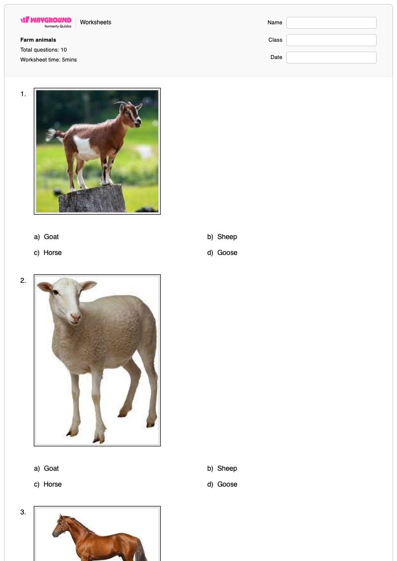 Farm animals - Printable Animal-farm Worksheets - Wayground