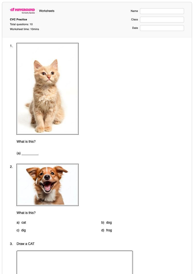 CVC Practice - Printable Word-matching Worksheets Kindergarten - Wayground