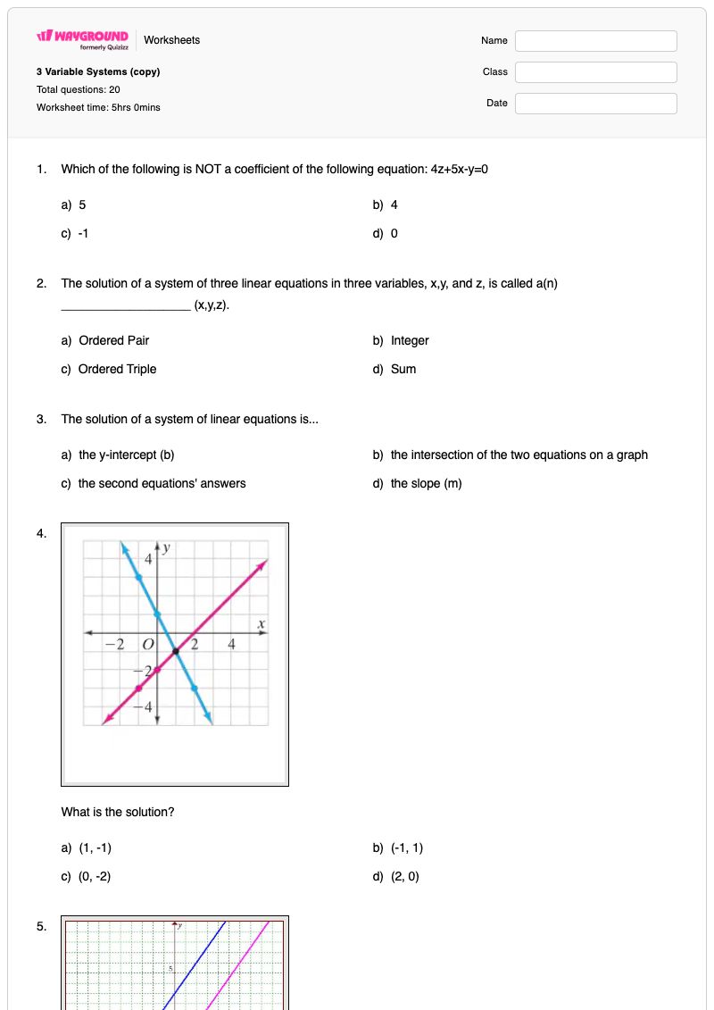 3 Variable Systems (copy) - Printable Systems-of-equations Worksheets - Wayground