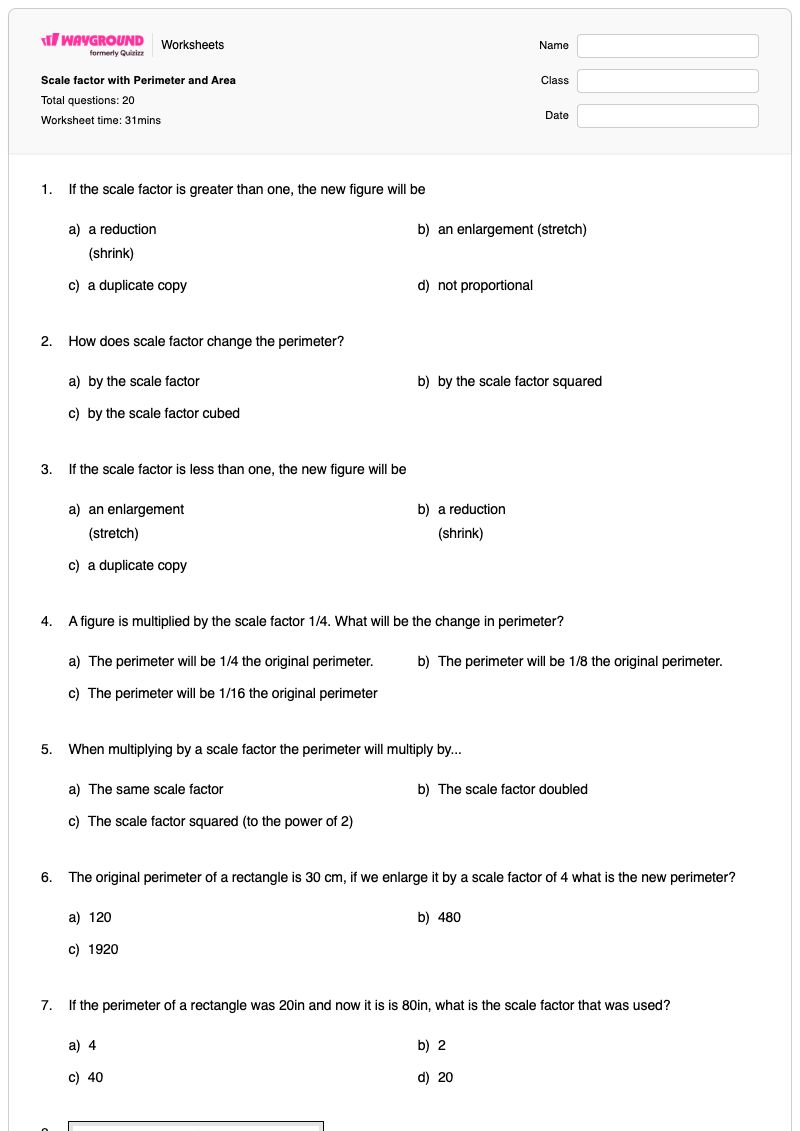Scale factor with Perimeter and Area - พิมพ์ได้ Scale-factor เวิร์กชีท - Wayground
