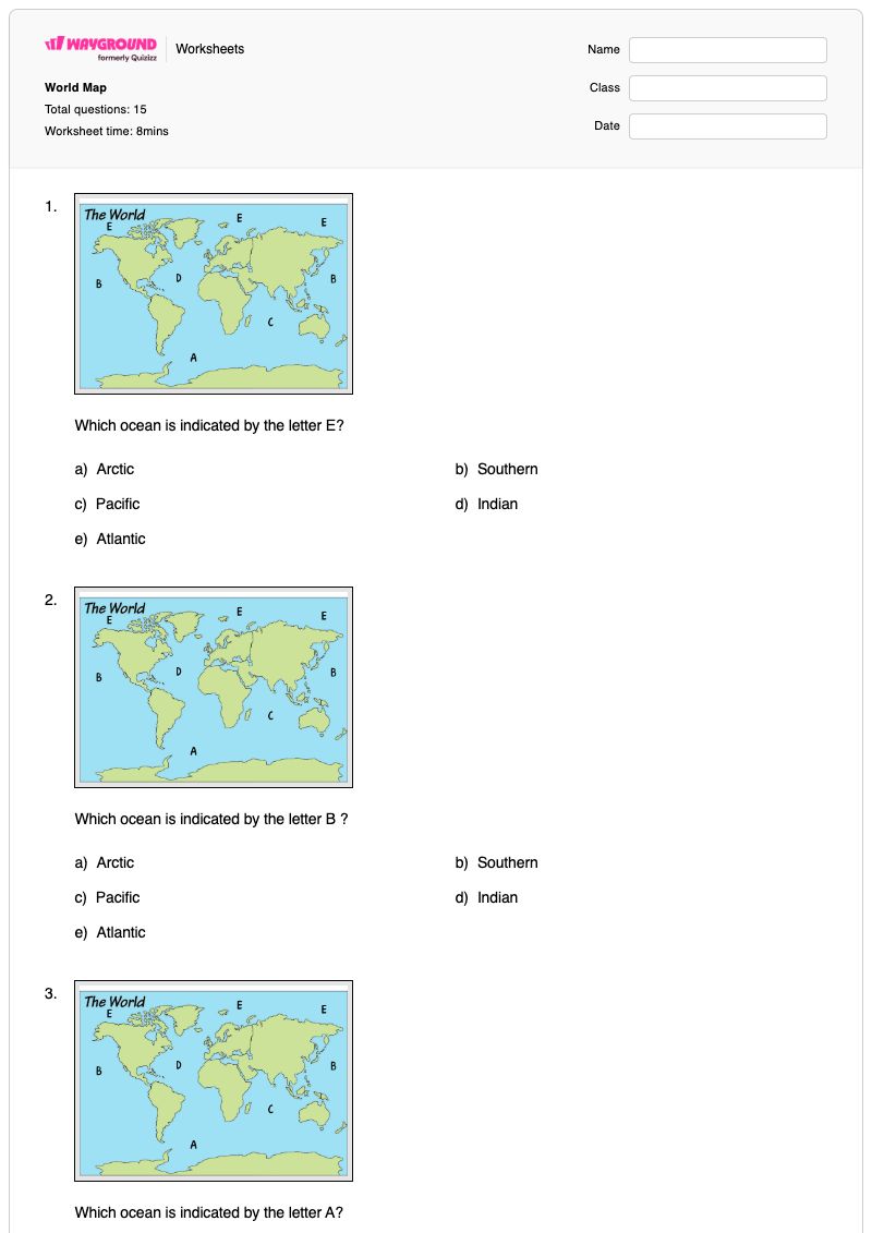 World Map - Printable Latitude-and-longitude Worksheets - Wayground