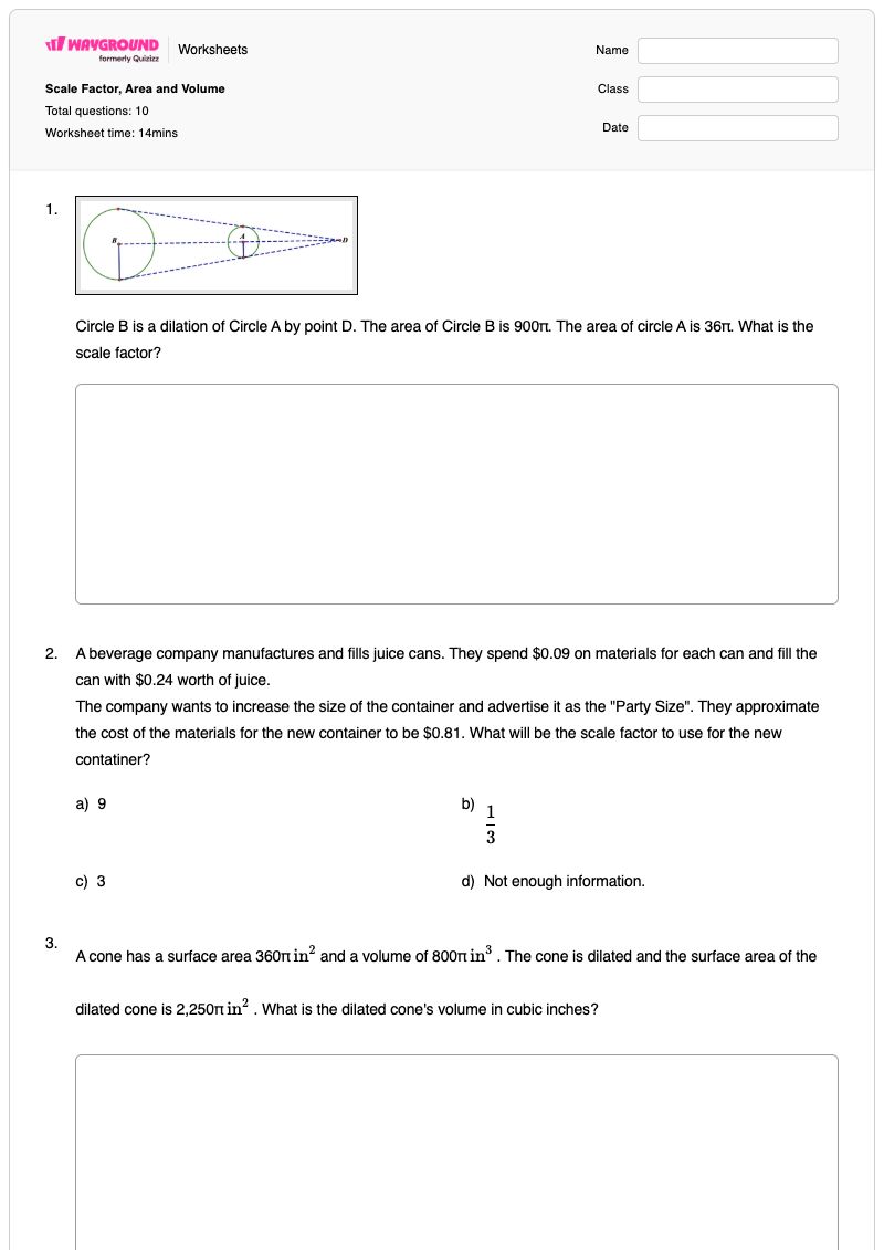 Scale Factor, Area and Volume - Printable Scale-and-conversions Worksheets Year 10 - Wayground