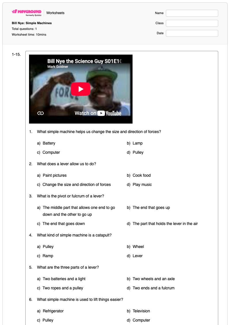 Bill Nye: Simple Machines - Printable Computer-parts Worksheets Year 3 - Wayground