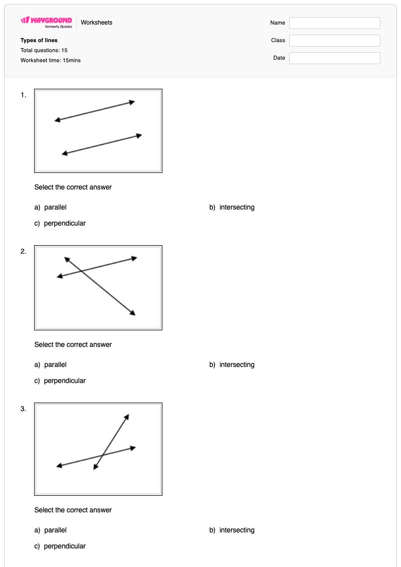 Types of lines - พิมพ์ได้ เส้นขนานและเส้นตั้งฉาก เวิร์กชีท - Wayground