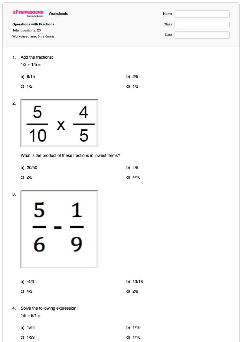 Operations with Fractions - Printable Operations-with-money Worksheets Grade 4 - Wayground