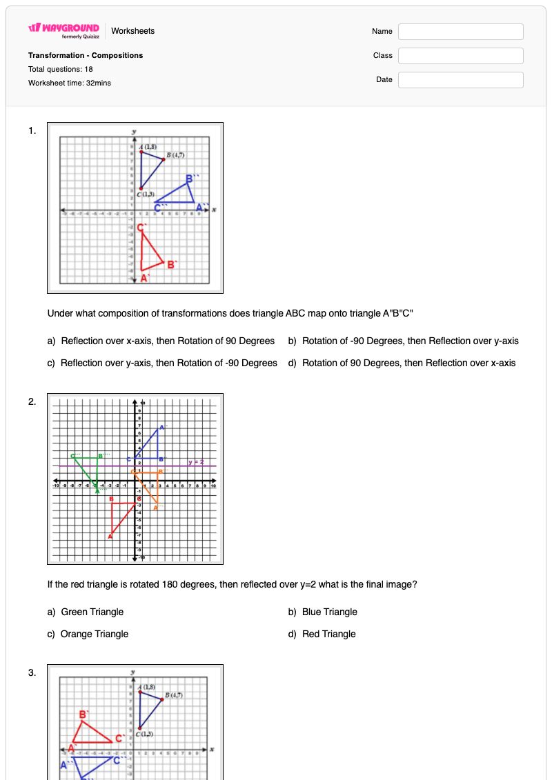 Transformation - Compositions - พิมพ์ได้ องค์ประกอบการเปลี่ยนแปลง เวิร์กชีท ระดับ 10 - Wayground