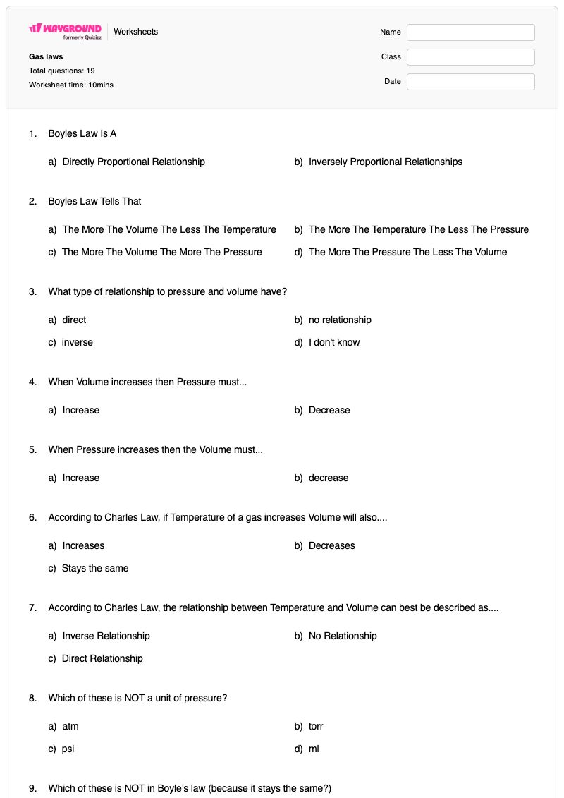 Gas laws  - Printable Electrolysis-and-faraday-s-law Worksheets - Wayground