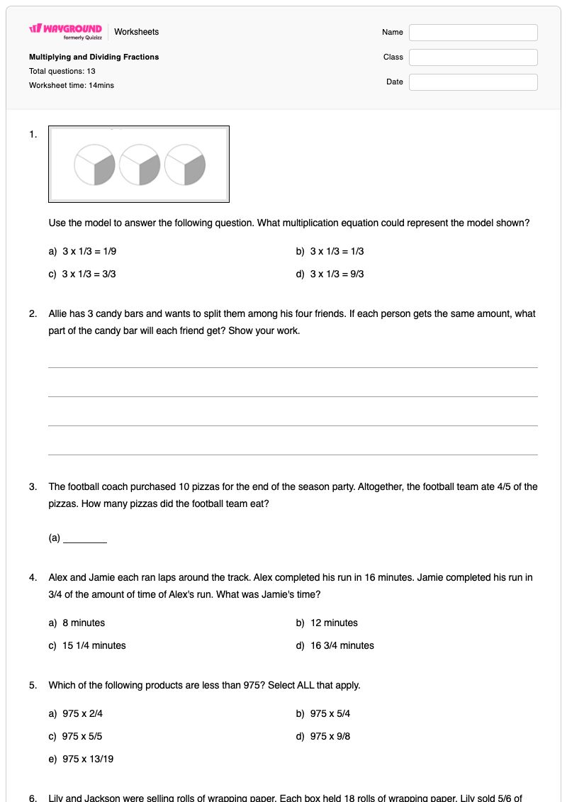 Multiplying and Dividing Fractions - Printable Hours-in-a-week Worksheets Grade 5 - Wayground