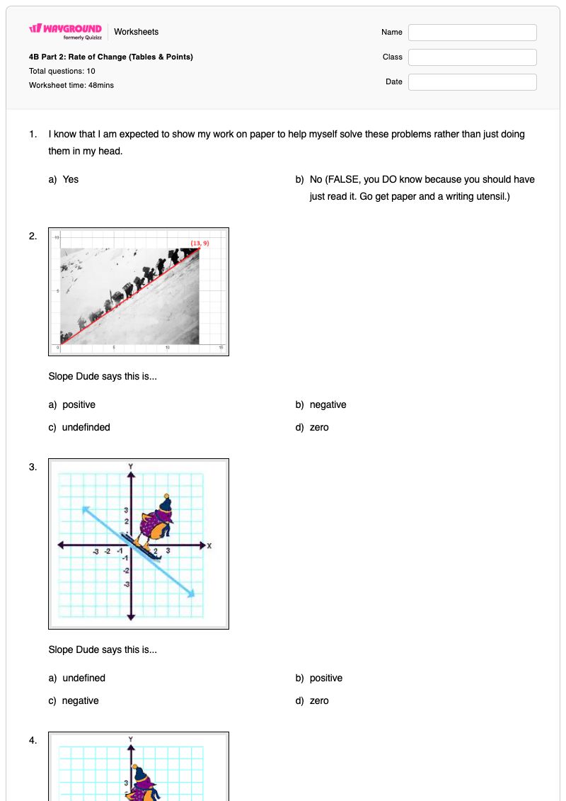 4B Part 2: Rate of Change (Tables & Points) - Printable Rate-of-change Worksheets - Wayground