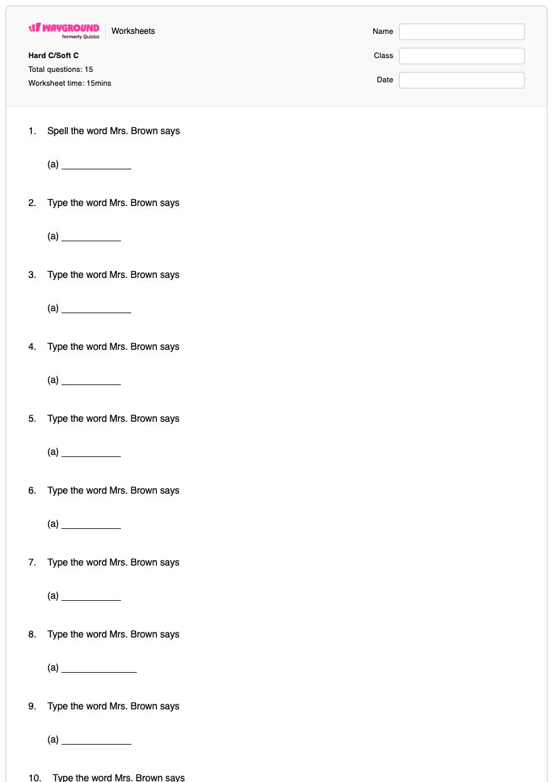 Hard C/Soft C - Printable Hand-hygiene Worksheets Year 4 - Wayground