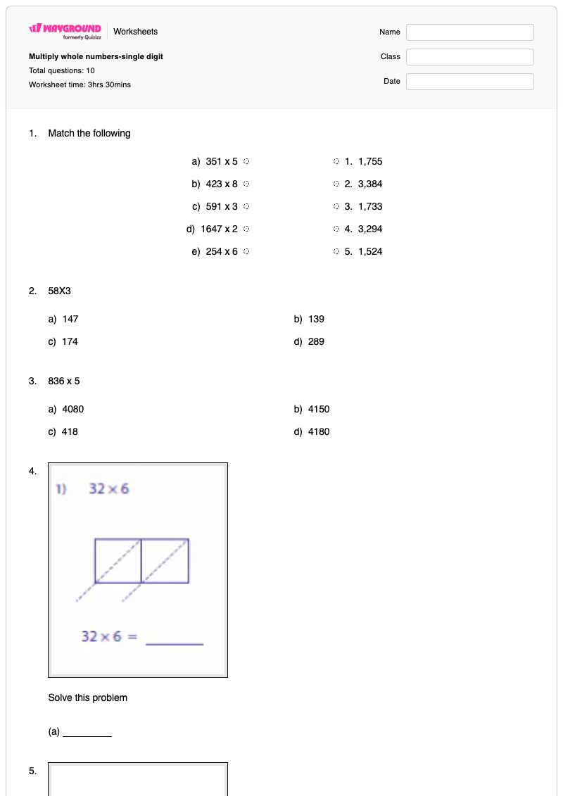 Multiply whole numbers-single digit - พิมพ์ได้ Adding-three-single-digit-numbers เวิร์กชีท - Wayground