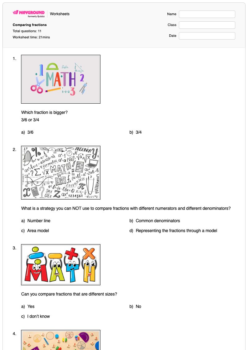 Comparing fractions - พิมพ์ได้ Greater-than-less-than-symbols เวิร์กชีท ระดับ 4 - Wayground
