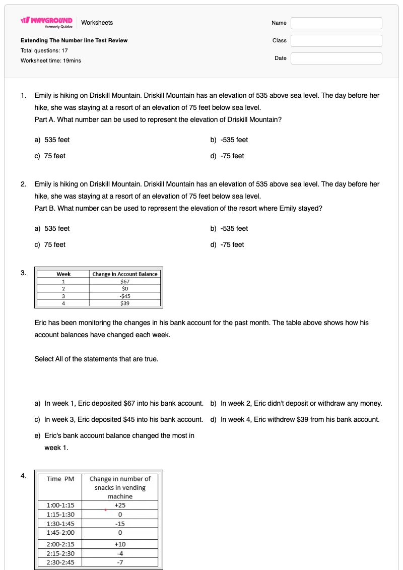 Extending The Number line Test Review - Printable Organizing-real-numbers Worksheets Grade 6 - Wayground