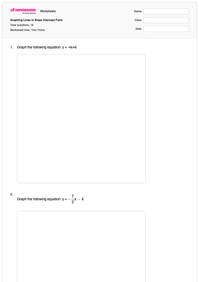 Graphing Lines in Slope Intercept Form - พิมพ์ได้ รูปแบบความชัน-จุดตัดแกน เวิร์กชีท - Wayground