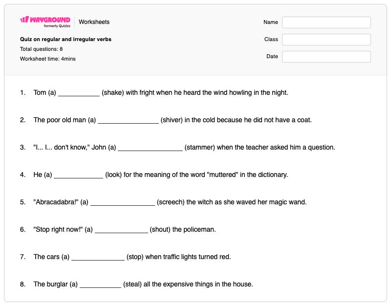 Quiz on regular and irregular verbs - พิมพ์ได้ กริยาที่ไม่สม่ำเสมอ เวิร์กชีท - Wayground