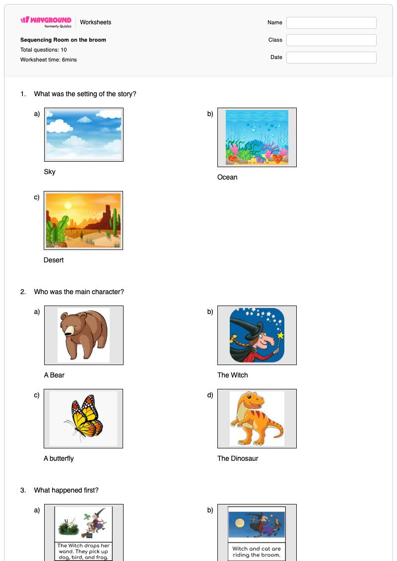 Sequencing Room on the broom - Imprimível Sequenciamento Fichas-de-trabalho - Wayground