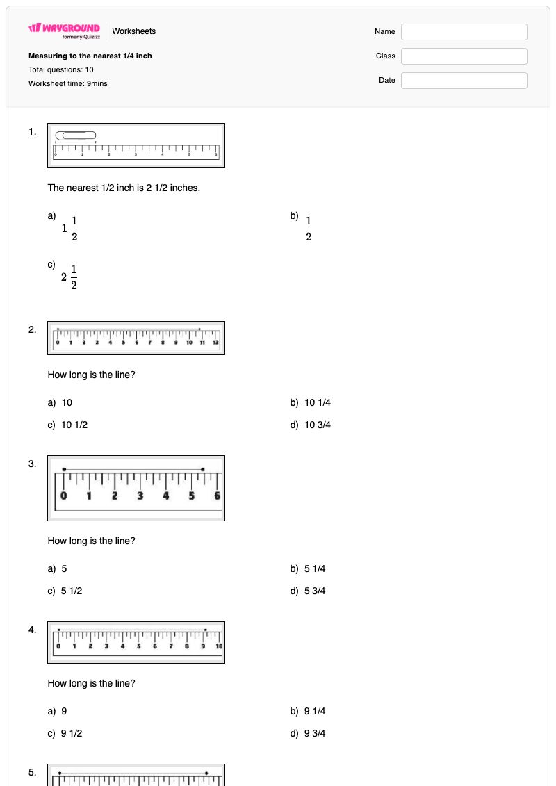 Measuring to the nearest 1/4 inch - Printable Measuring-in-inches Worksheets - Wayground