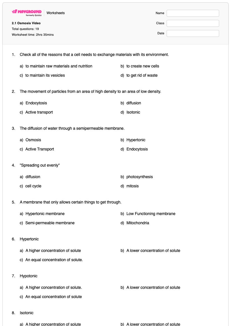 2.1 Osmosis Video - Printable Osmosis-and-tonicity Worksheets Year 8 - Wayground