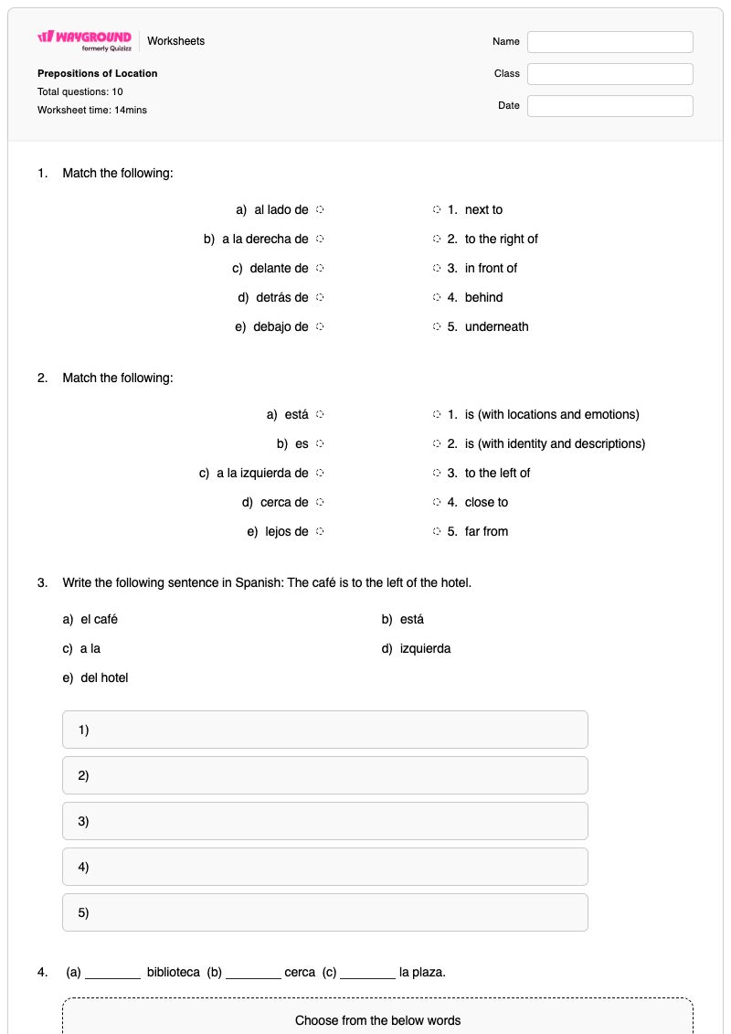 Prepositions of Location - Imprimible Physical-education Hojas-de-trabajo - Wayground