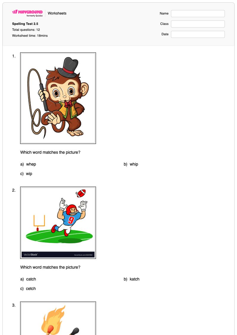 Spelling Test 2.5 - พิมพ์ได้ Picture-analysis เวิร์กชีท ระดับ 1 - Wayground