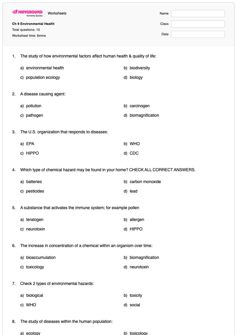 Ch 9 Environmental Health - Printable Health Worksheets Kindergarten - Wayground