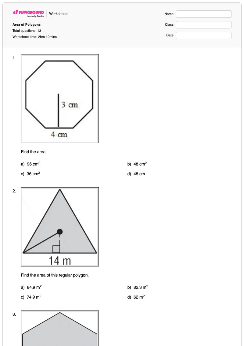 Area of Polygons - พิมพ์ได้ Area-of-polygons เวิร์กชีท - Wayground