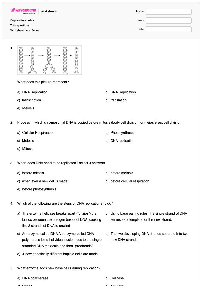 Replication notes - Printable Excess-reactant Worksheets Class 9 - Wayground