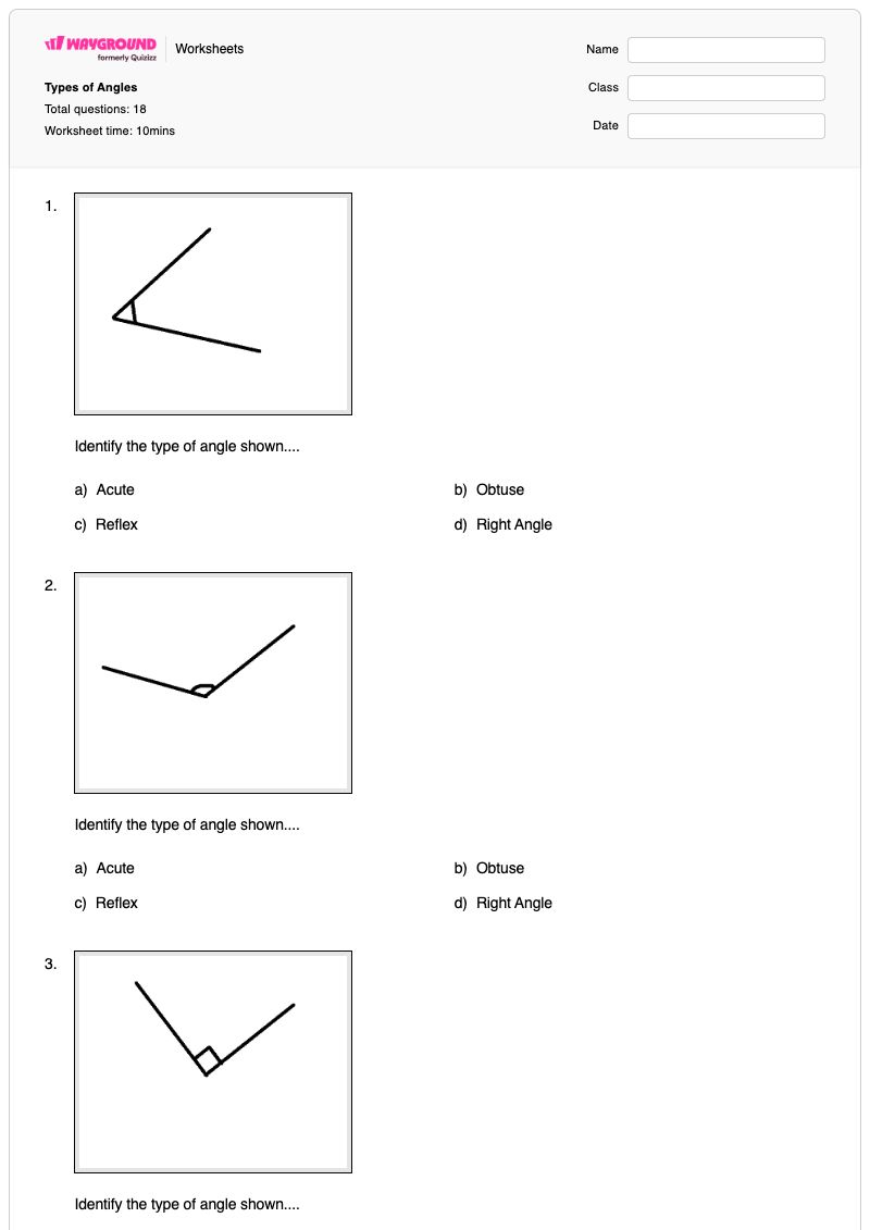 Types of Angles - พิมพ์ได้ Types-of-graphs เวิร์กชีท ระดับ 5 - Wayground