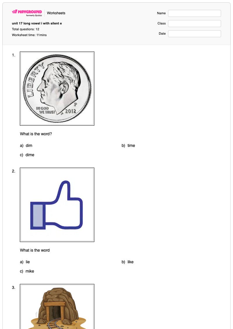 unit 17 long vowel i with silent e - พิมพ์ได้ Long-vowel-patterns เวิร์กชีท ระดับ 1 - Wayground