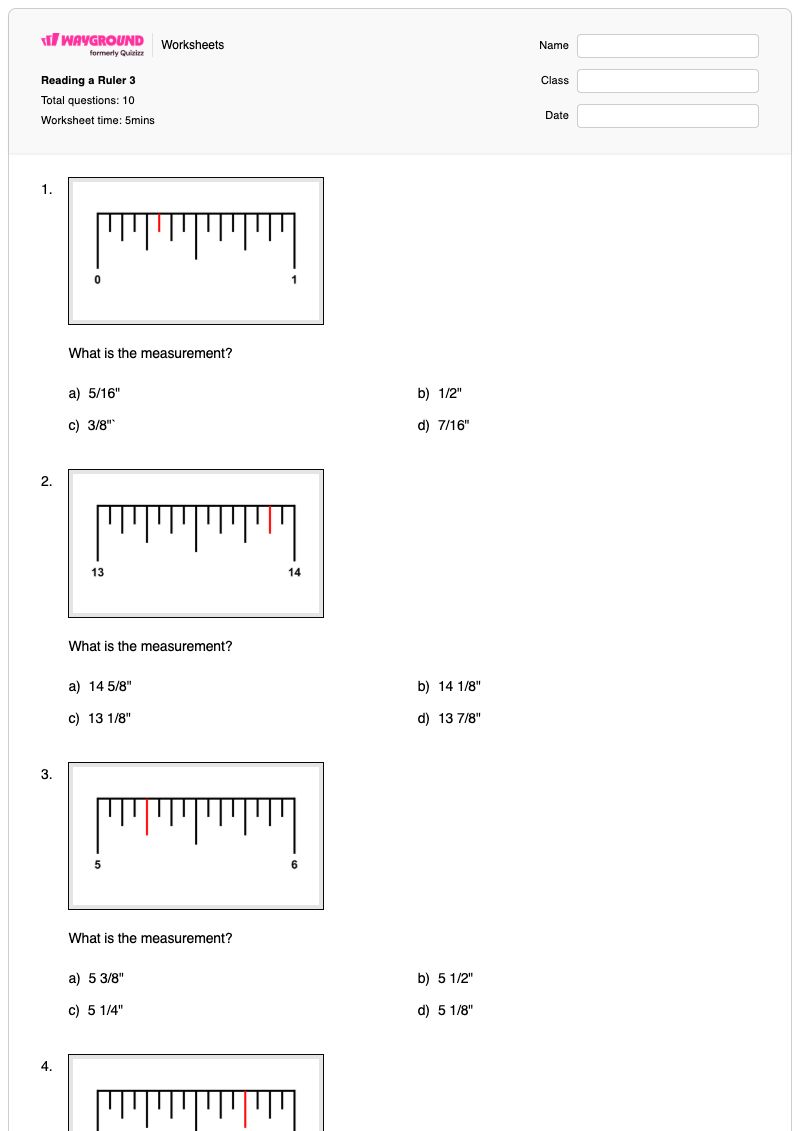 Reading a Ruler 3 - Printable Reading-a-ruler Worksheets Kindergarten - Wayground