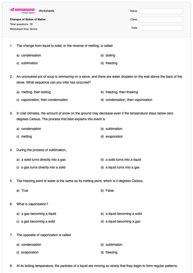 Changes of States of Matter - Printable Changes-of-state Worksheets Kindergarten - Wayground