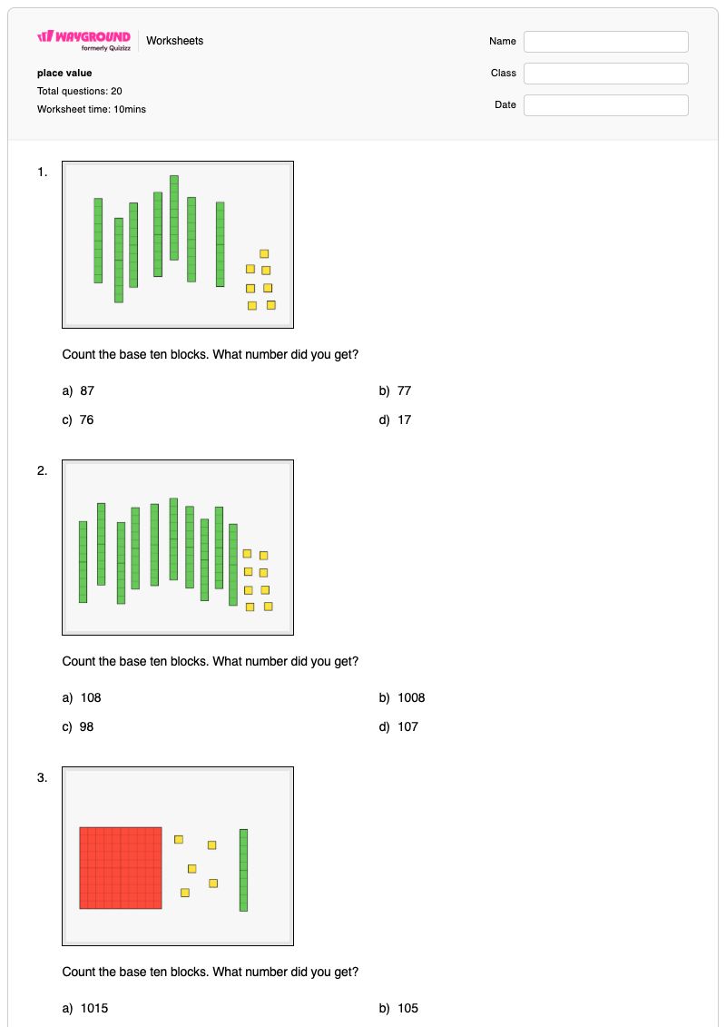 place value - Printable Base-ten-place-value Worksheets Year 1 - Wayground