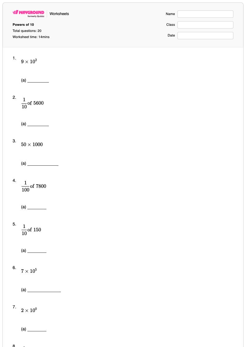 Powers of 10 - Printable Powers-of-10 Worksheets - Wayground