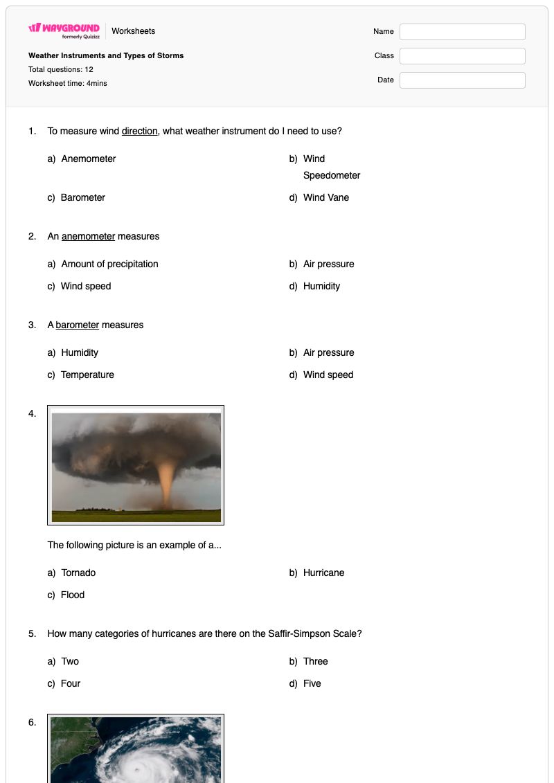Weather Instruments and Types of Storms - Printable Time Worksheets - Wayground
