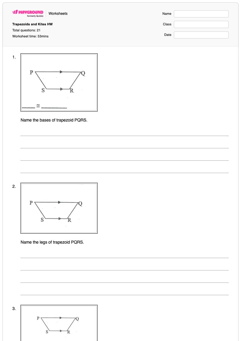 Trapezoids and Kites HW  - Printable Properties-of-kites Worksheets - Wayground