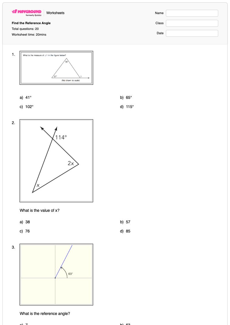 Find the Reference Angle - พิมพ์ได้ Reference-angle เวิร์กชีท - Wayground