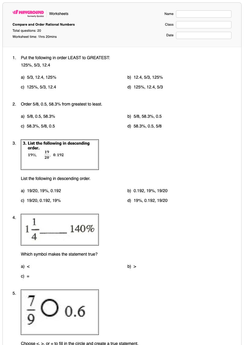 Compare and Order Rational Numbers - Printable Comparing-numbers-11-20 Worksheets Kindergarten - Wayground