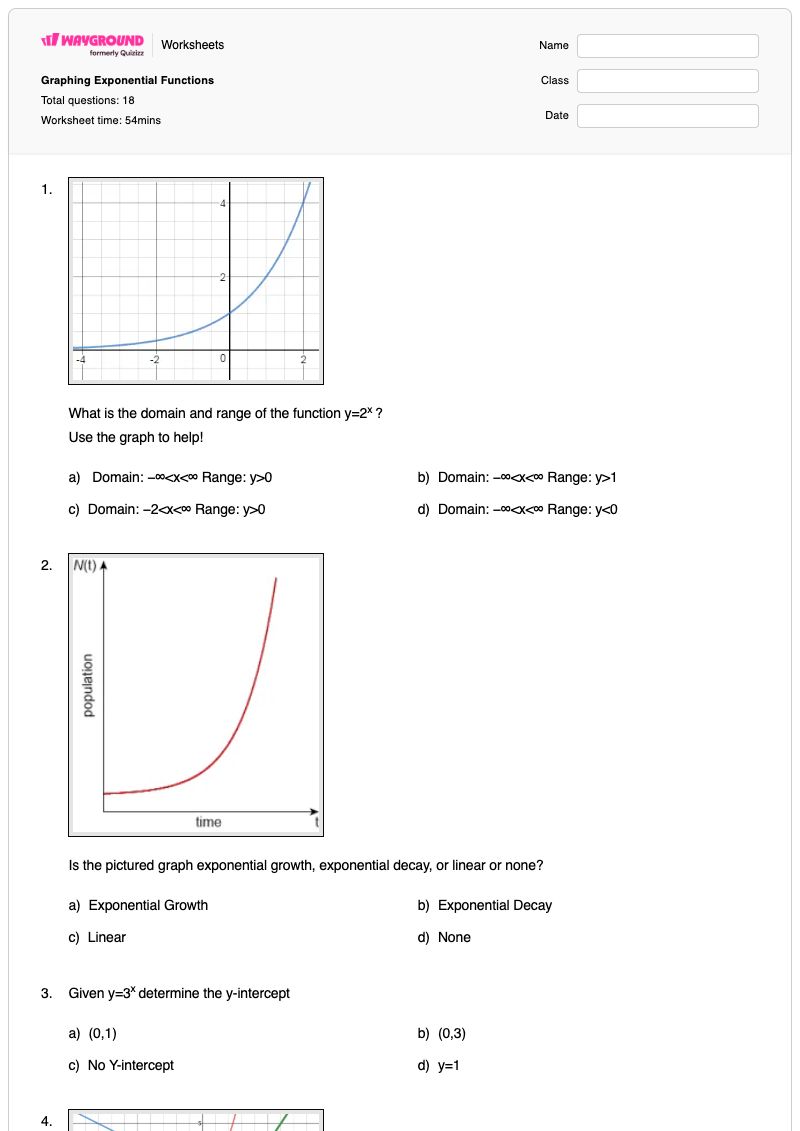 Graphing Exponential Functions - Printable Exponential-growth-and-decay Worksheets - Wayground