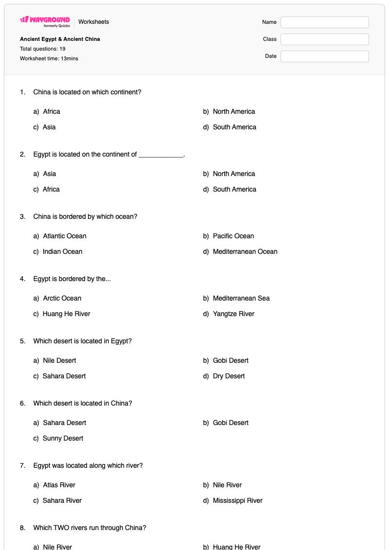Ancient Egypt & Ancient China - Printable Ancient-china Worksheets Year 3 - Wayground