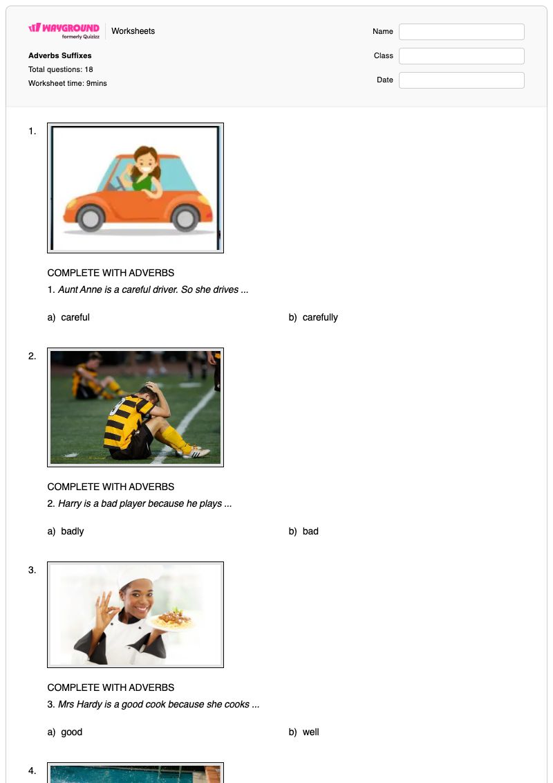 Adverbs Suffixes - พิมพ์ได้ คำต่อท้าย เวิร์กชีท โรงเรียนอนุบาล - Wayground