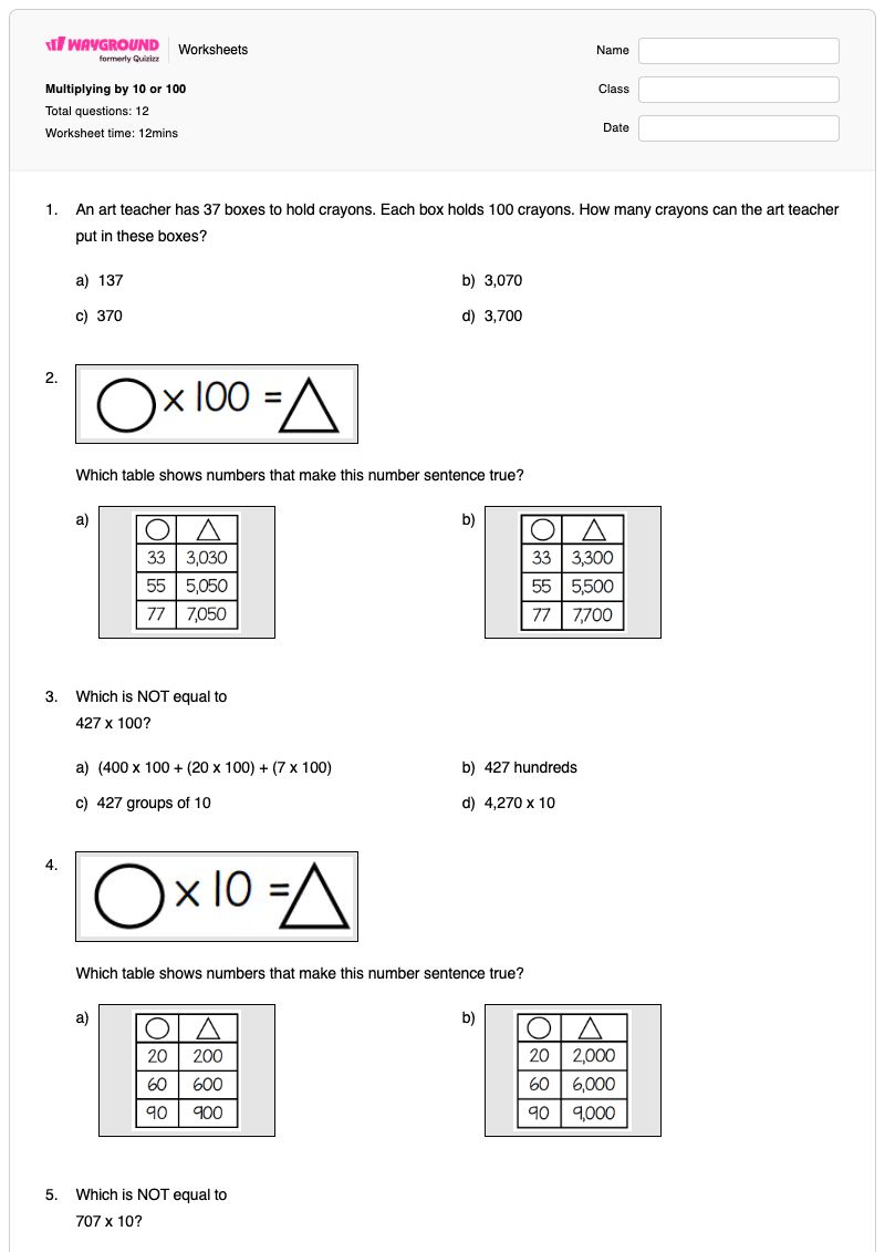 Multiplying by 10 or 100 - Printable Multiplying-by-10 Worksheets Kindergarten - Wayground