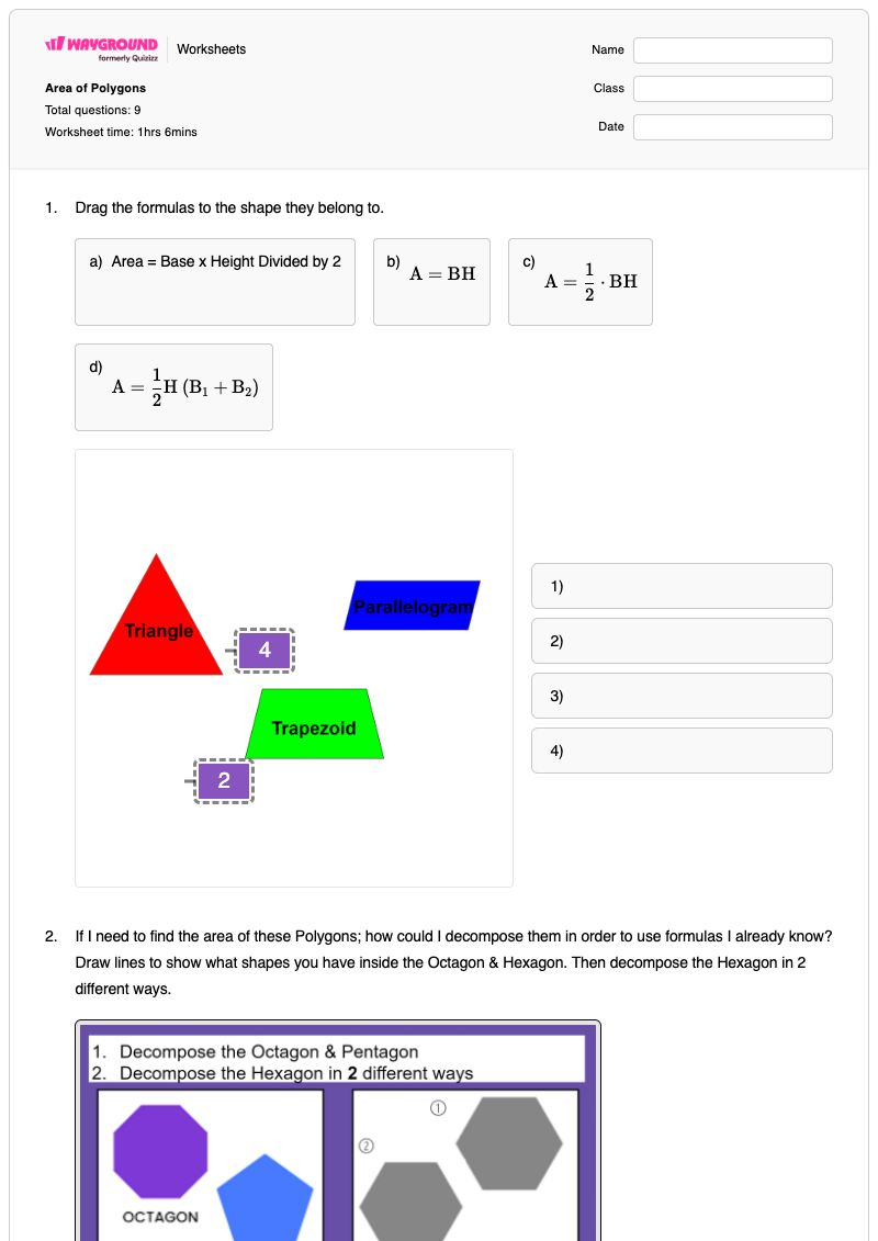 Area of Polygons - Printable Area-of-a-kite Worksheets - Wayground