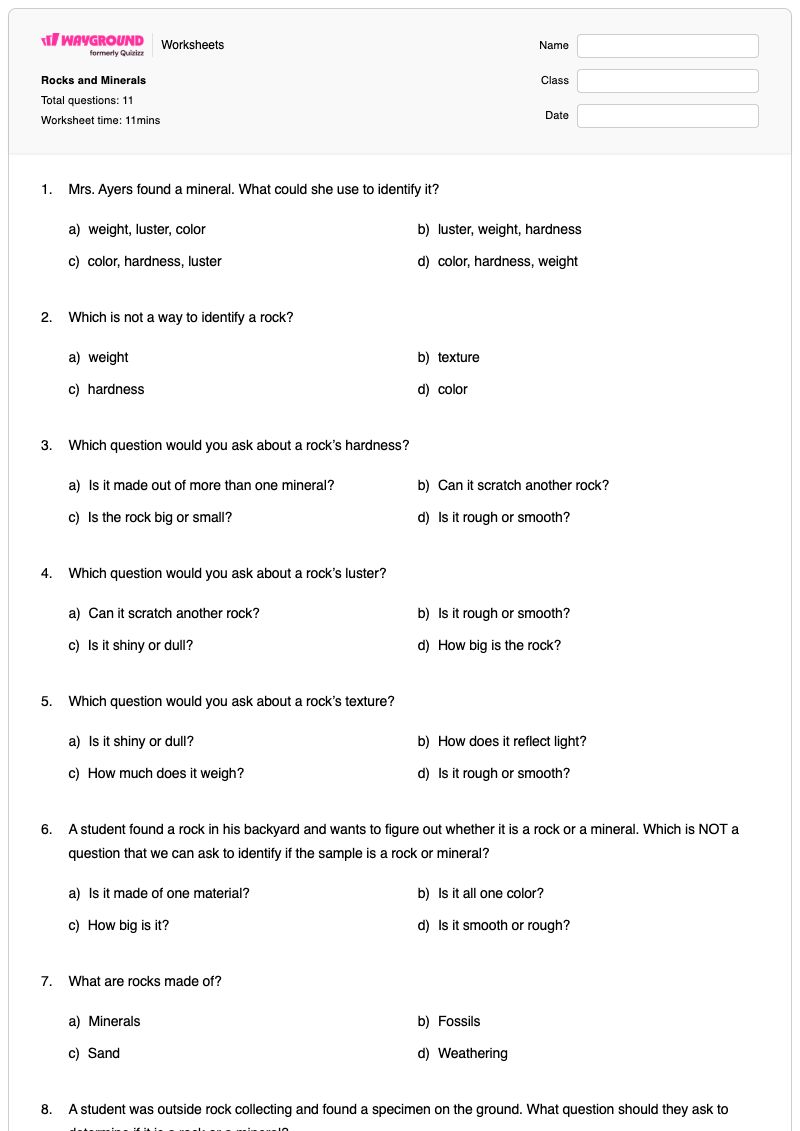 Rocks and Minerals - Printable Minerals-and-rocks Worksheets - Wayground