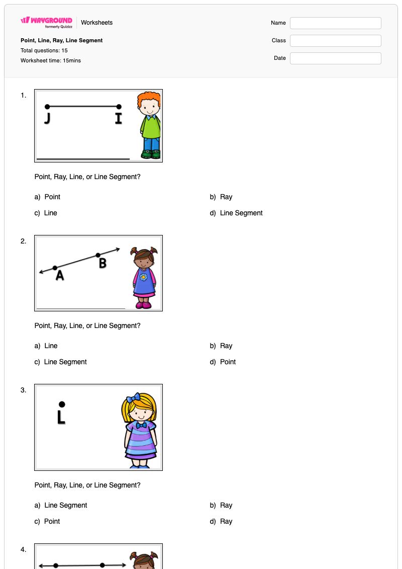 Point, Line, Ray, Line Segment - Printable Line-segments Worksheets - Wayground